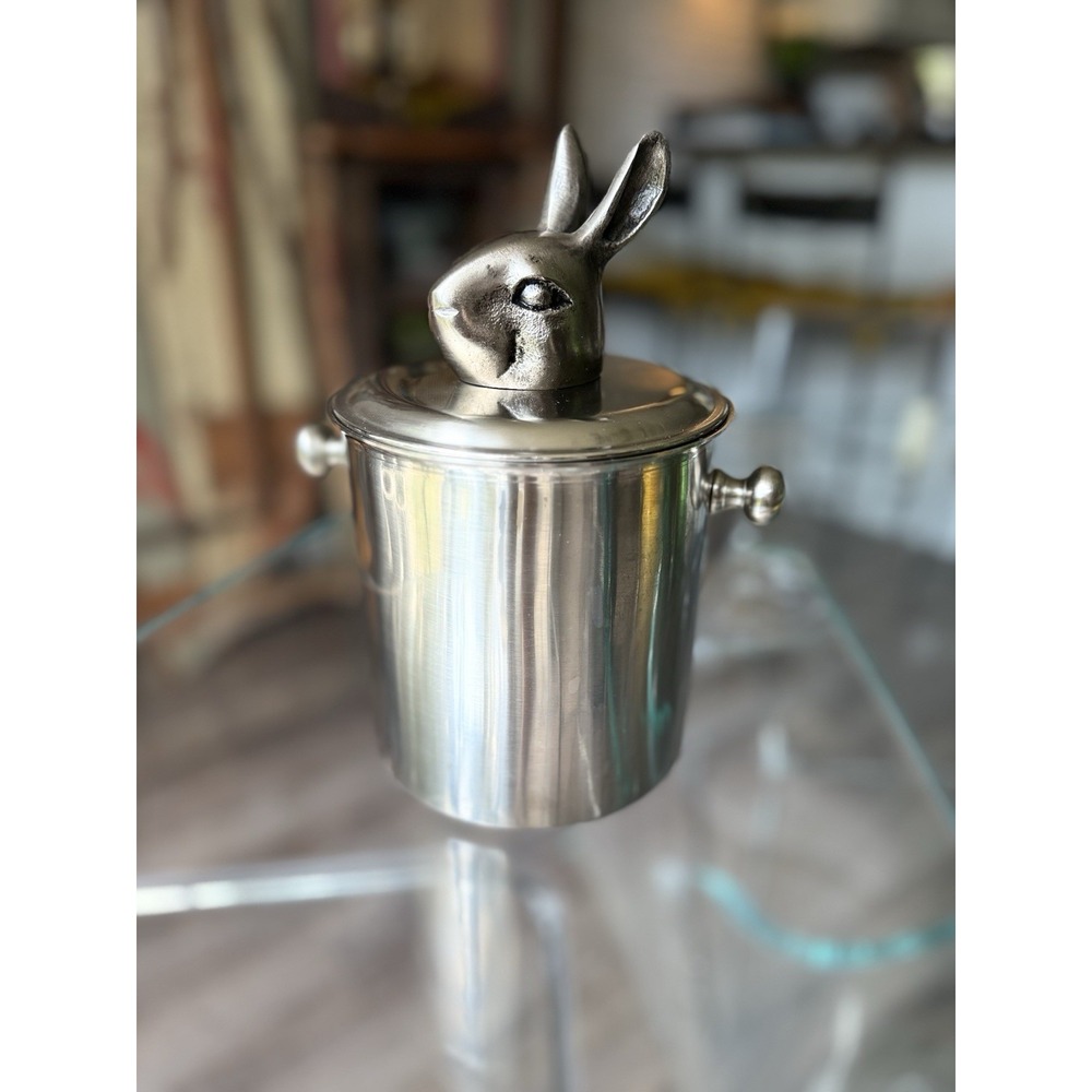 Godinger Gatherings Rabbit Head Ice Bucket Silver Tone Bunny Barware Canister